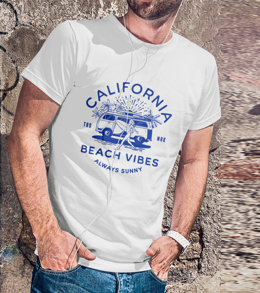 California Beach Vibes Always Sunny Retro Camper Van T-Shirt