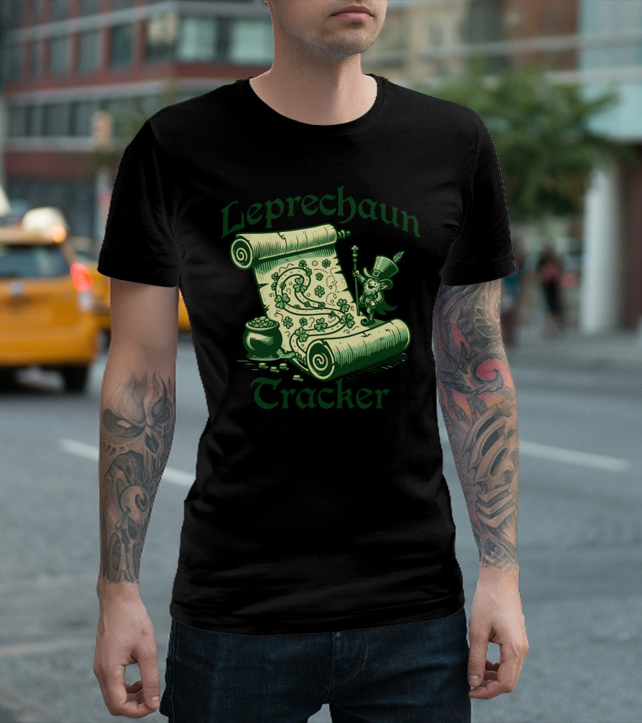 Leprechaun Tracker Map Scroll With Pot Of Gold And Lucky Clover Path T-Shirt