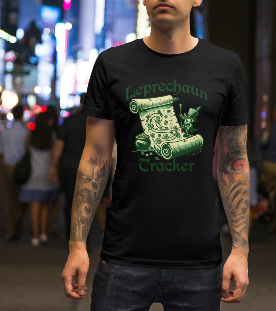 Leprechaun Tracker Map Scroll With Pot Of Gold And Lucky Clover Path T-Shirt