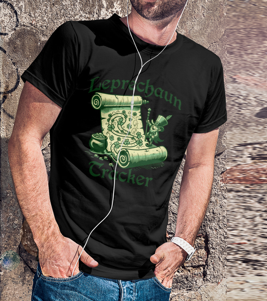 Leprechaun Tracker Map Scroll With Pot Of Gold And Lucky Clover Path T-Shirt