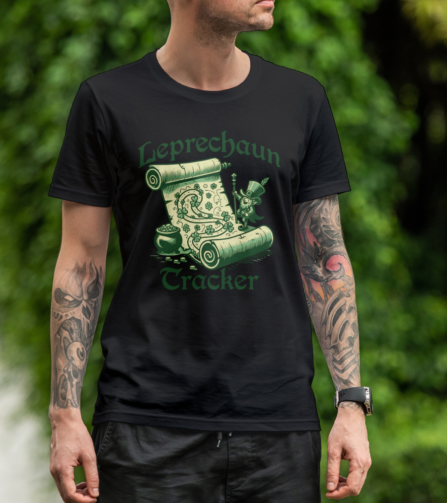 Leprechaun Tracker Map Scroll With Pot Of Gold And Lucky Clover Path T-Shirt