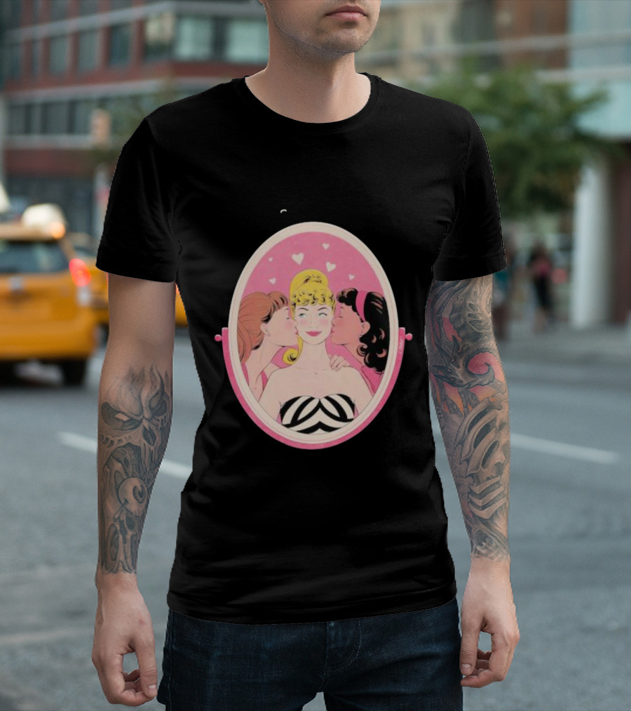 This Barbie Likes Girls Retro Pink Mirror Heart Motif T-Shirt