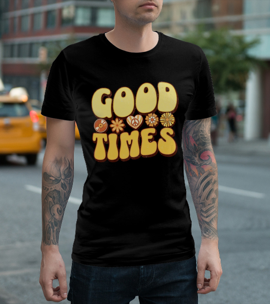 Good Times Retro Peace Flowers and Symbols T-Shirt