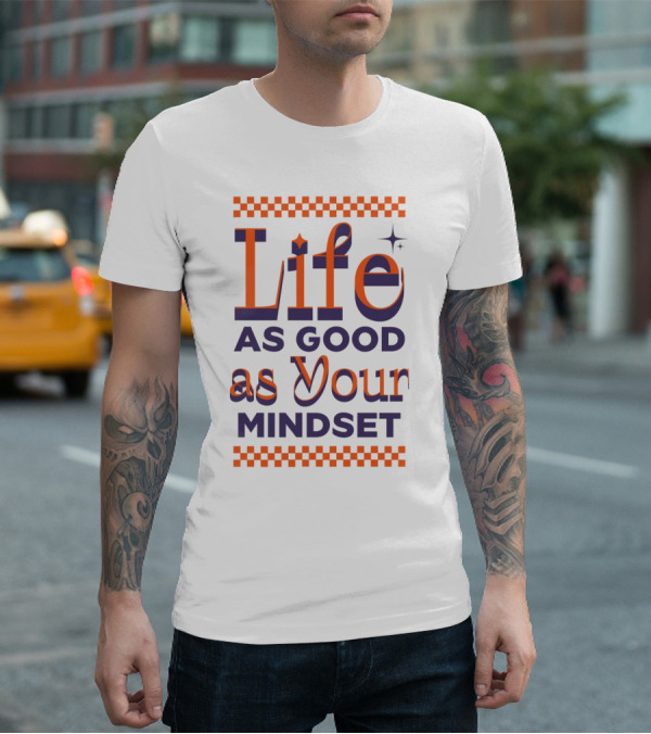 Life As Good As Your Mindset Retro Orange Purple Checkerboard T-Shirt