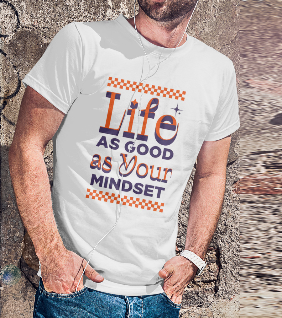 Life As Good As Your Mindset Retro Orange Purple Checkerboard T-Shirt