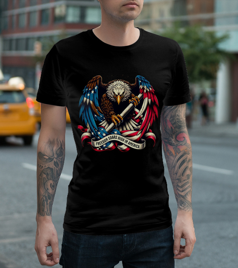 Strength In Unity Freedom Soars High in America Bald Eagle Flag T-Shirt