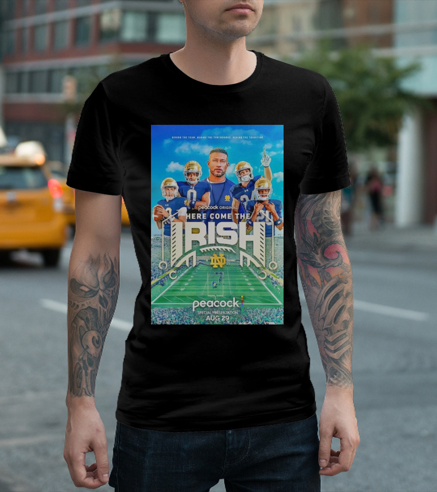 Notre Dame Fighting Irish Peacock Original Here Come the Irish Aug 29 Special Presentation T-Shirt
