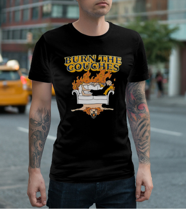 Burn The Couches Flaming Couch Cartoon Lion Rug T-Shirt
