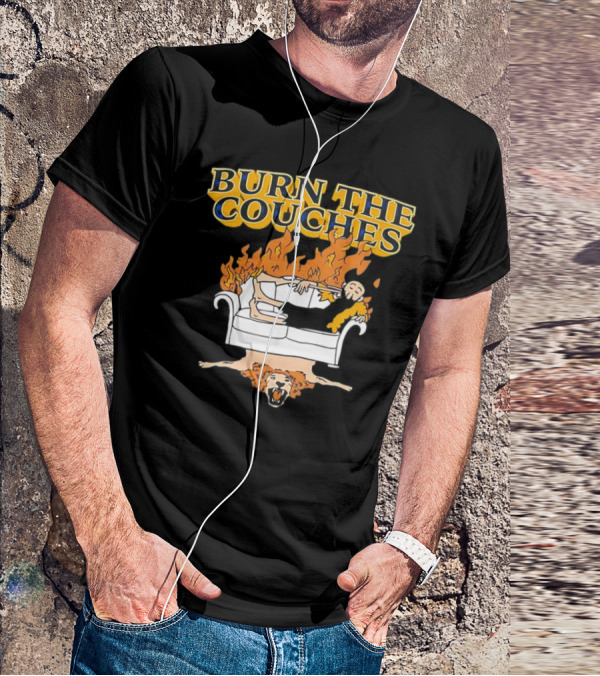 Burn The Couches Flaming Couch Cartoon Lion Rug T-Shirt