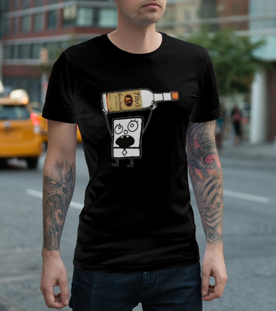Doodlebob Holding Tito's Handmade Vodka Bottle T-Shirt