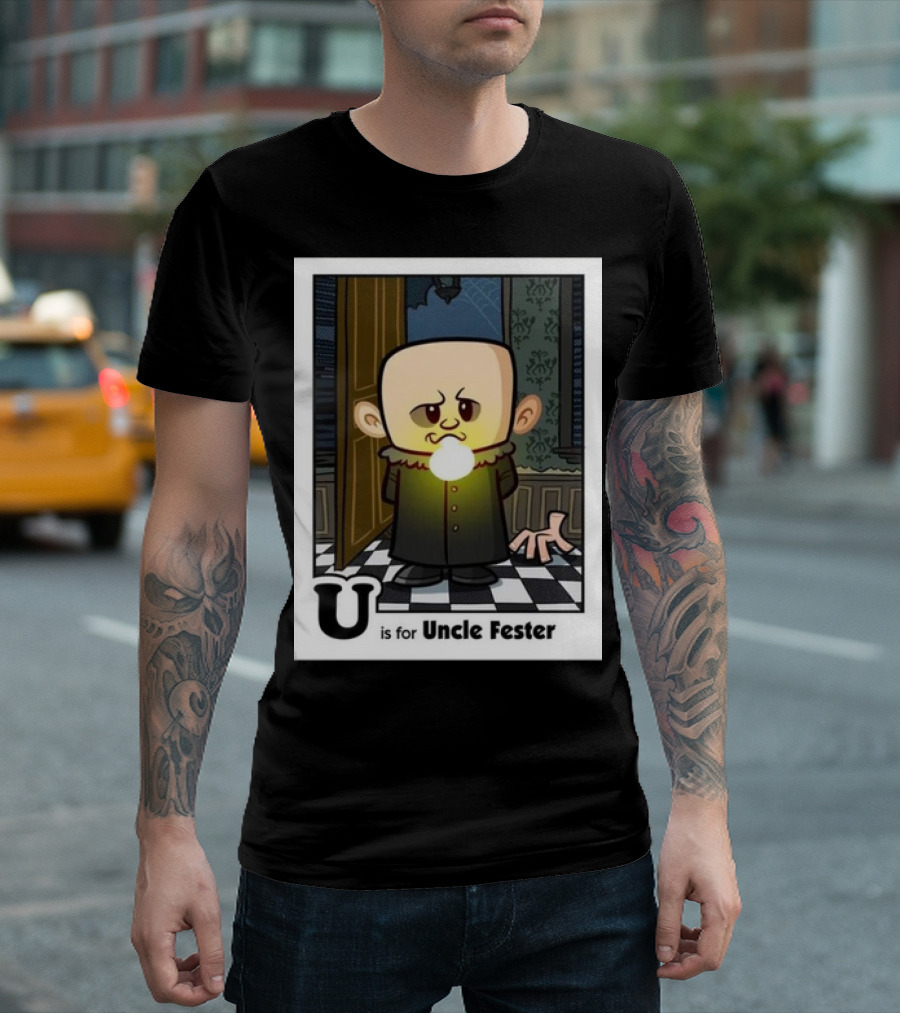 Spooky Alphabet U Is For Uncle Fester Addams Family Character T-Shirt