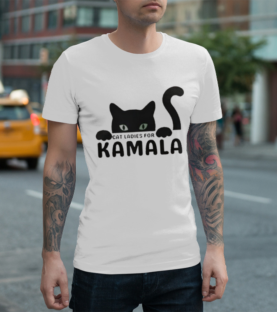 Cat Ladies for Kamala with Black Cat and Glowing Eyes T-Shirt