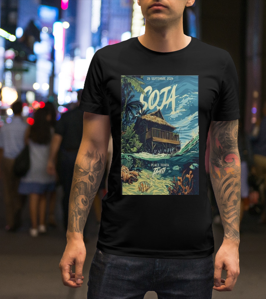 Soja Live At Place To'Ata Tahiti 28 September 2024 Beach Hut And Ocean T-Shirt