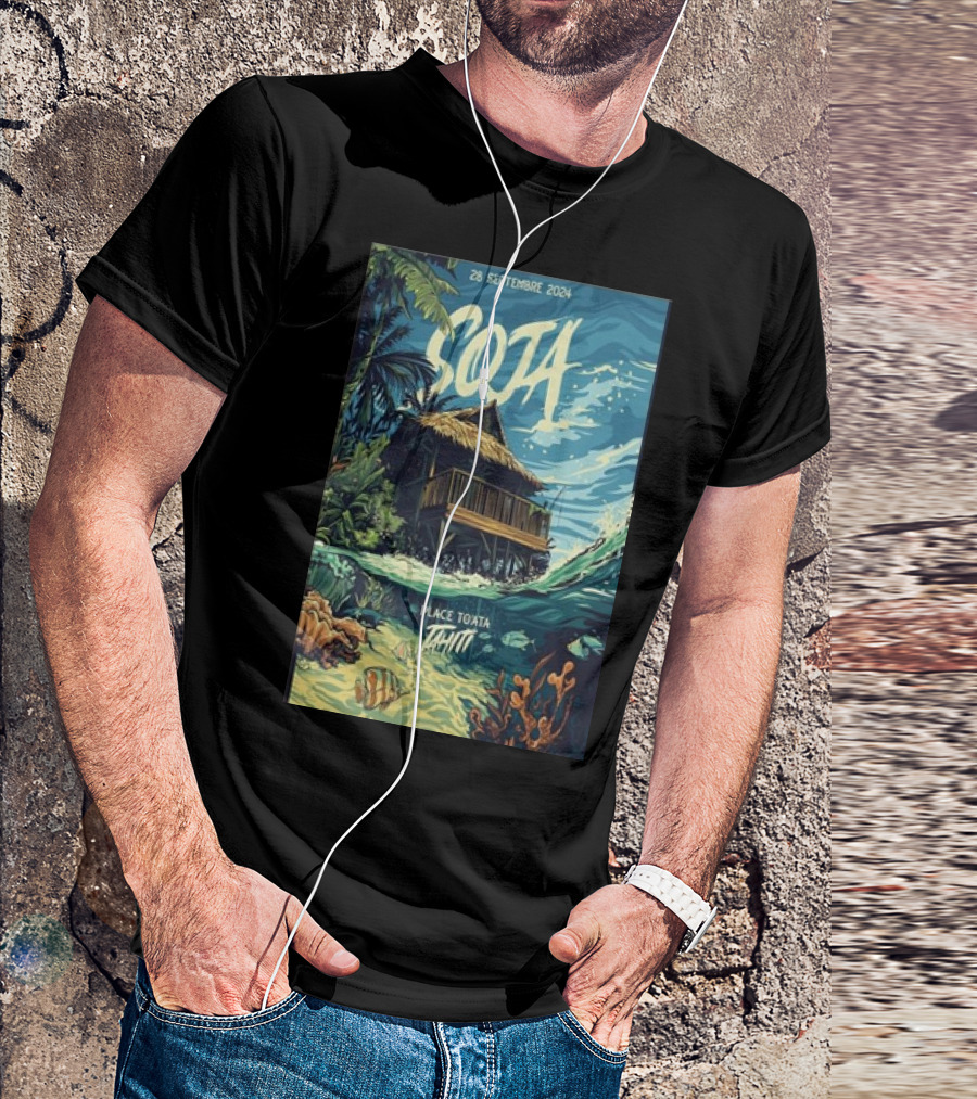 Soja Live At Place To'Ata Tahiti 28 September 2024 Beach Hut And Ocean T-Shirt