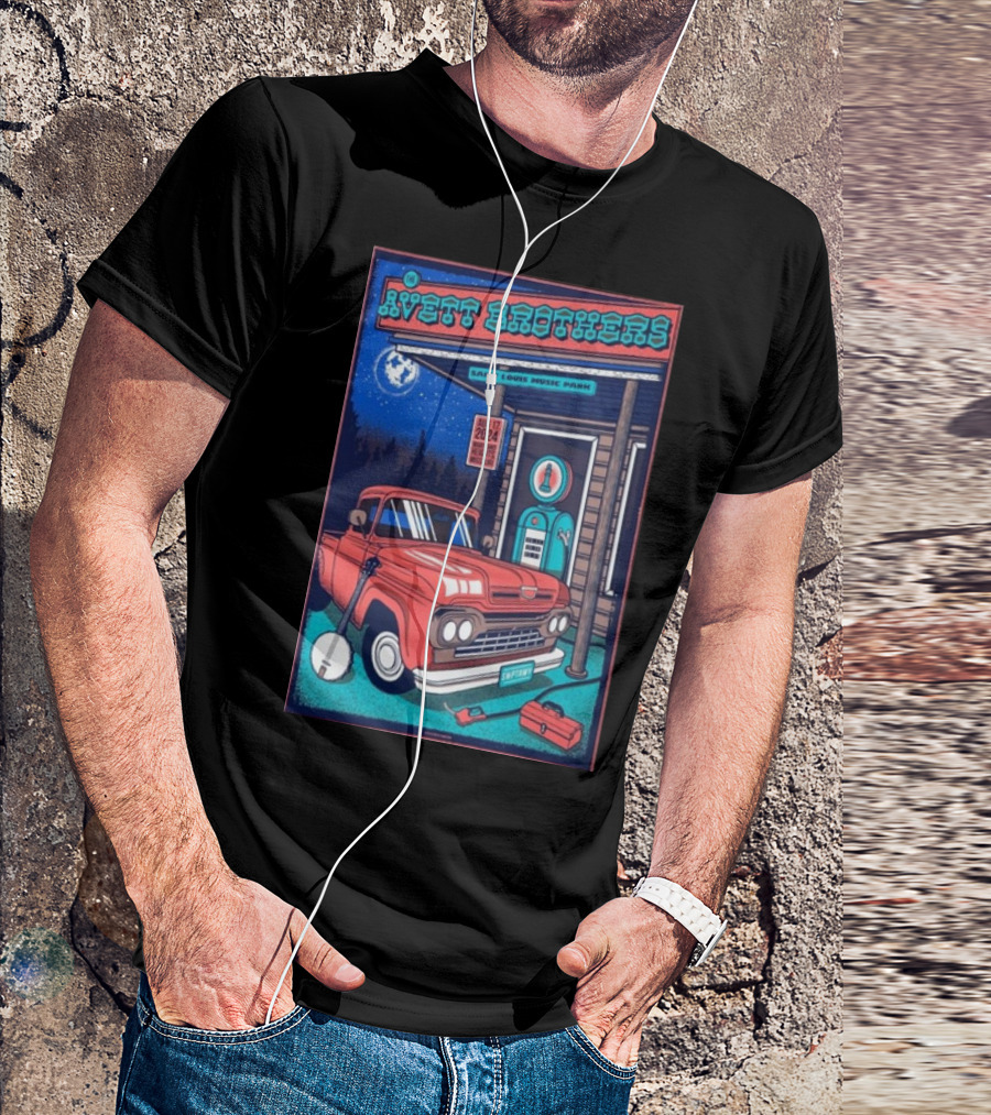 The Avett Brothers Concert Poster Saint Louis Music Park Maryland Heights MO August 17 2024 Retro Truck Bluegrass Banjo Moonlit Night Scene T-Shirt