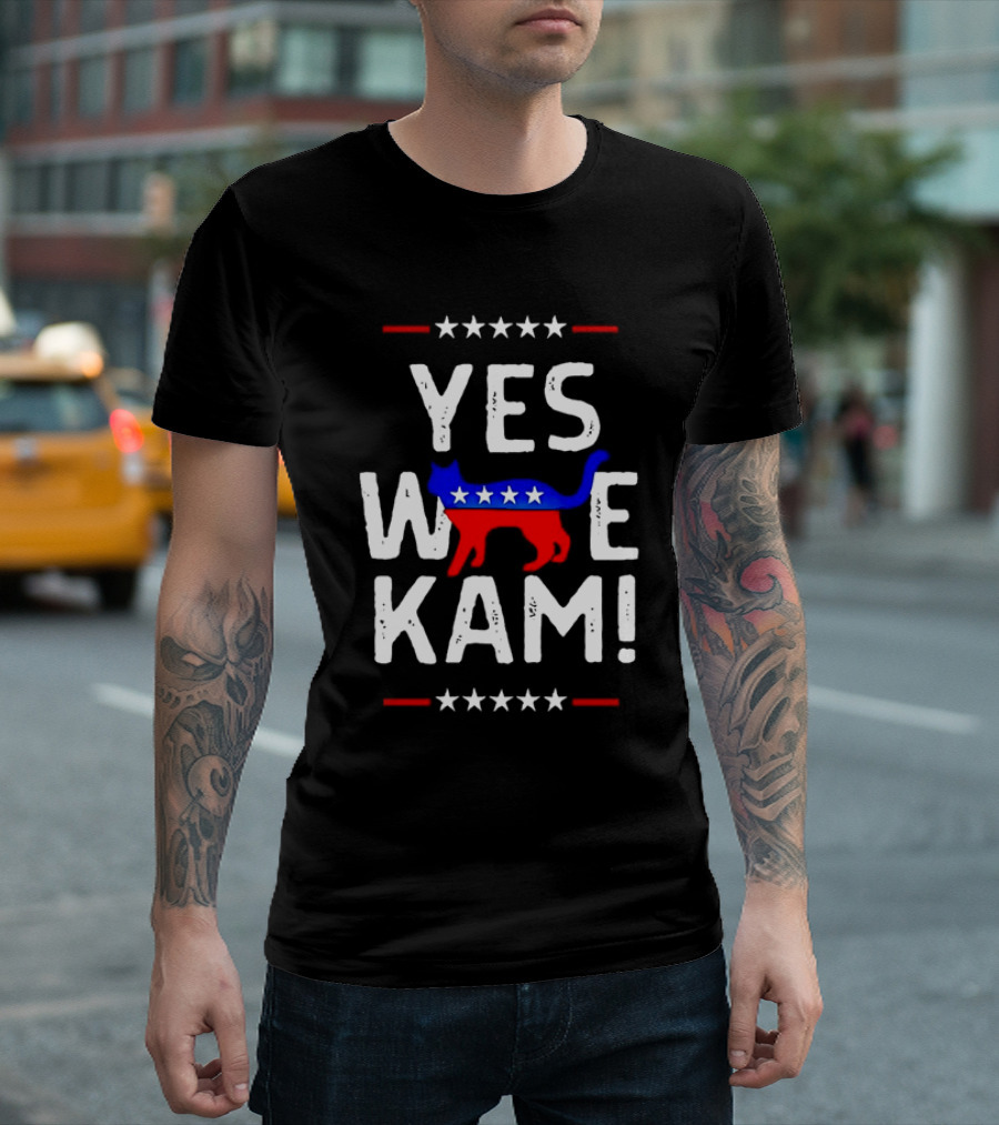 YES WE KAM CAT PRINT PATRIOTIC T-Shirt