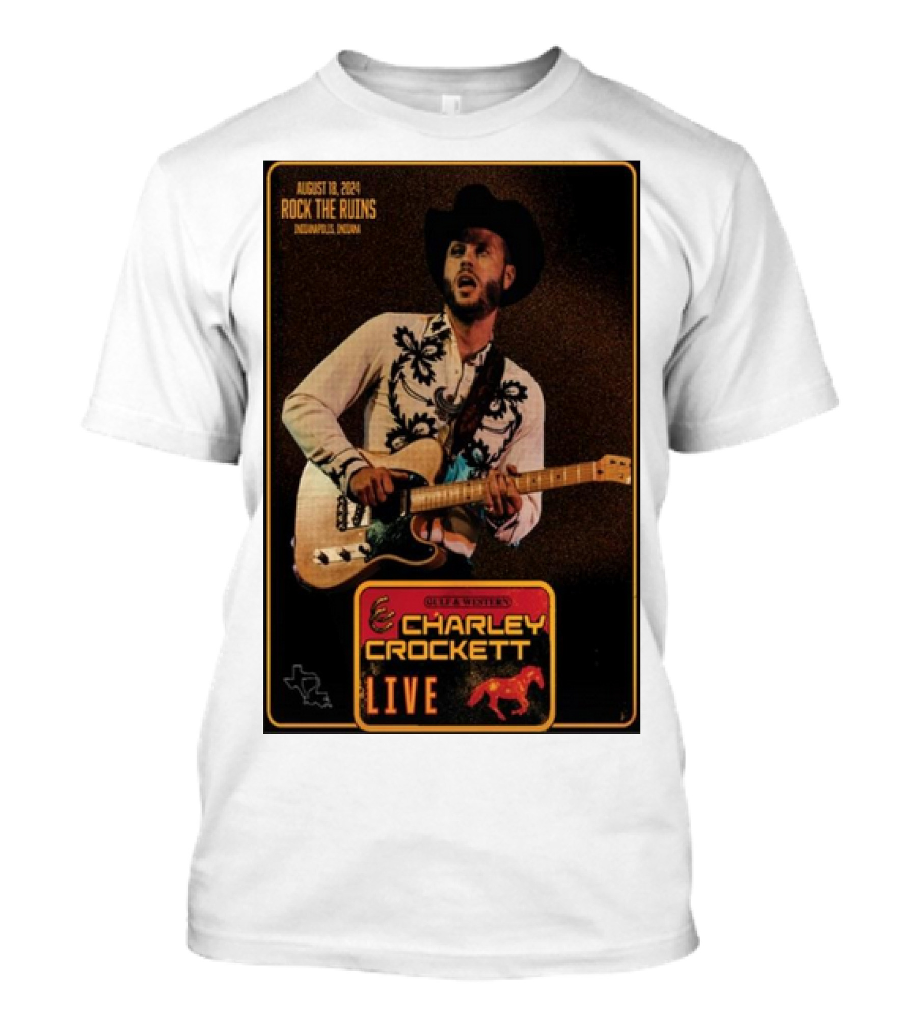 August 18 2024 Charley Crockett Live At Rock The Ruins Indianapolis IN Gulf And Westerns T-Shirt