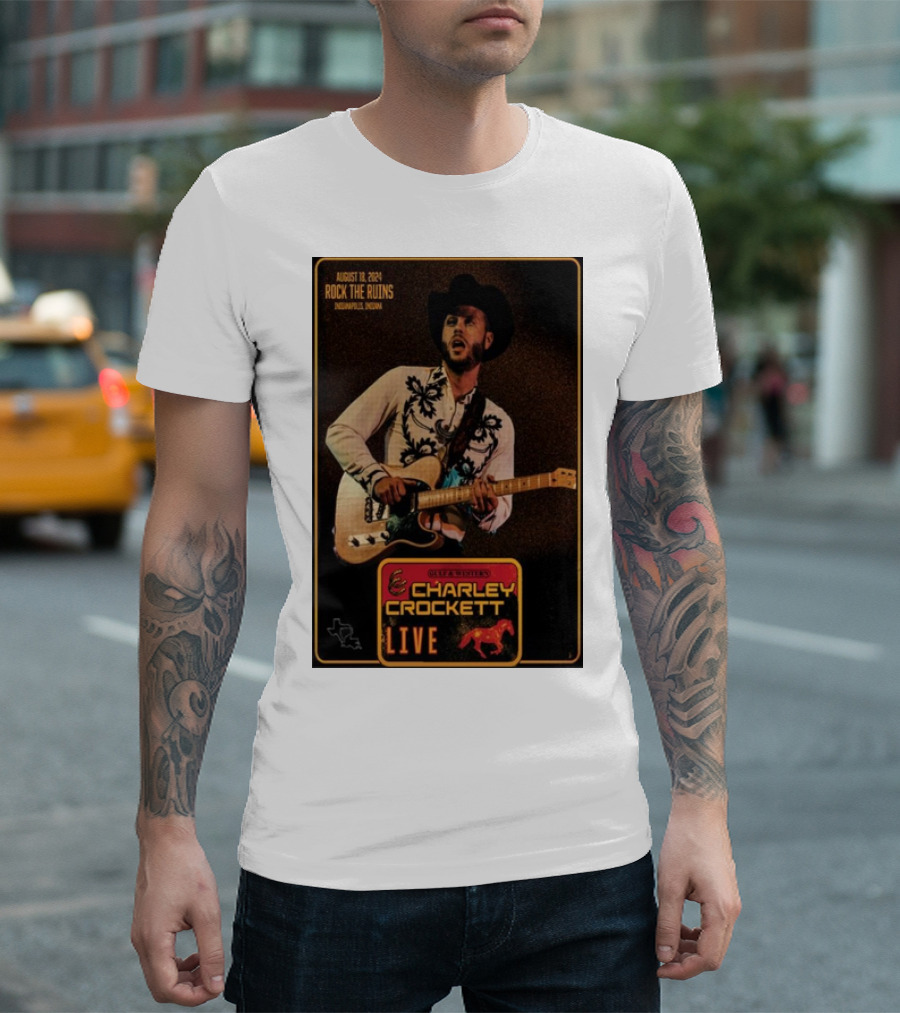 August 18 2024 Charley Crockett Live At Rock The Ruins Indianapolis IN Gulf And Westerns T-Shirt