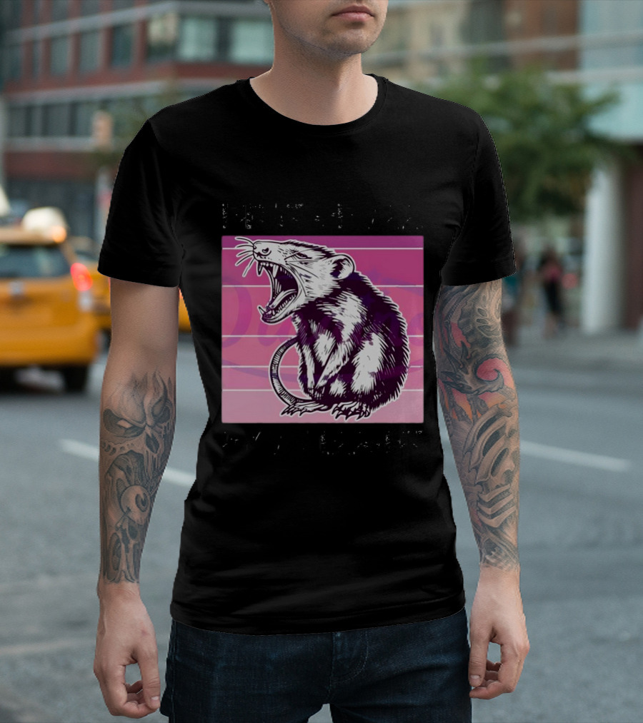 First Of All I’m A Delight Sarcastic Possum Yawning Sketch on Pink T-Shirt