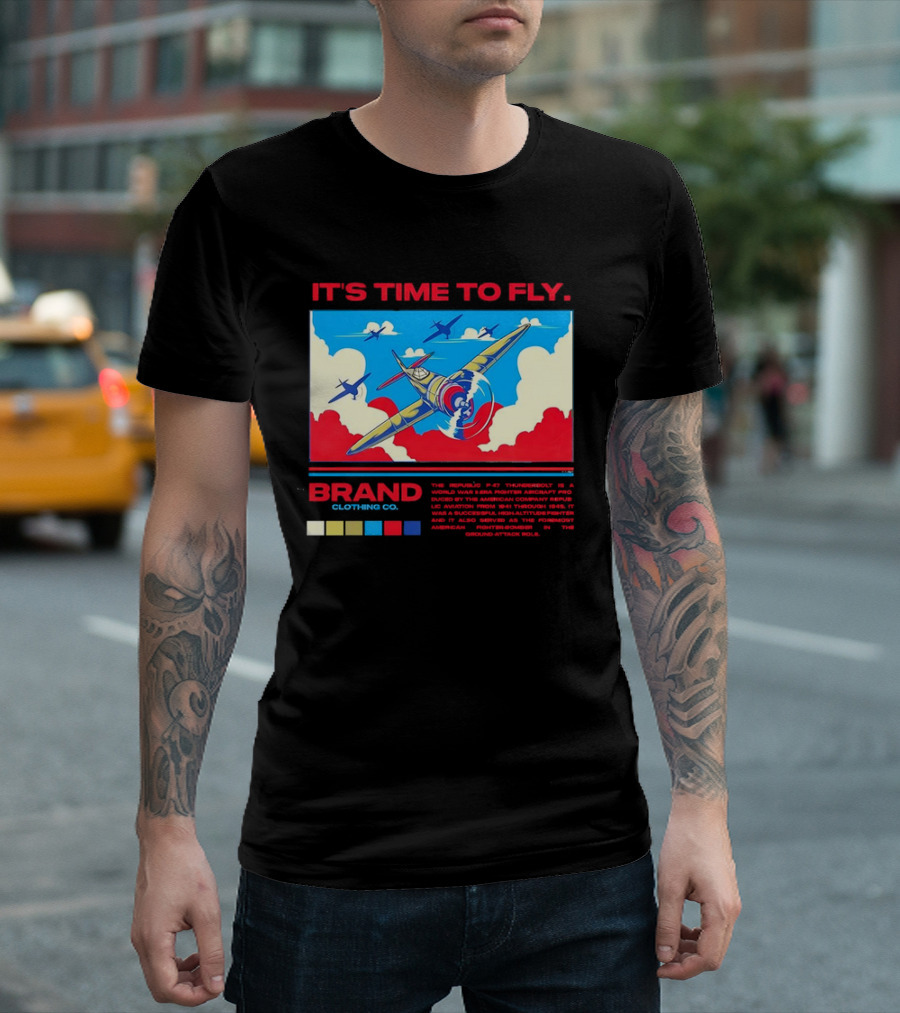 It's Time To Fly Brand Clothing Co Republic P47 Thunderbolt Aircraft Pro American Airpower Skyscape T-Shirt