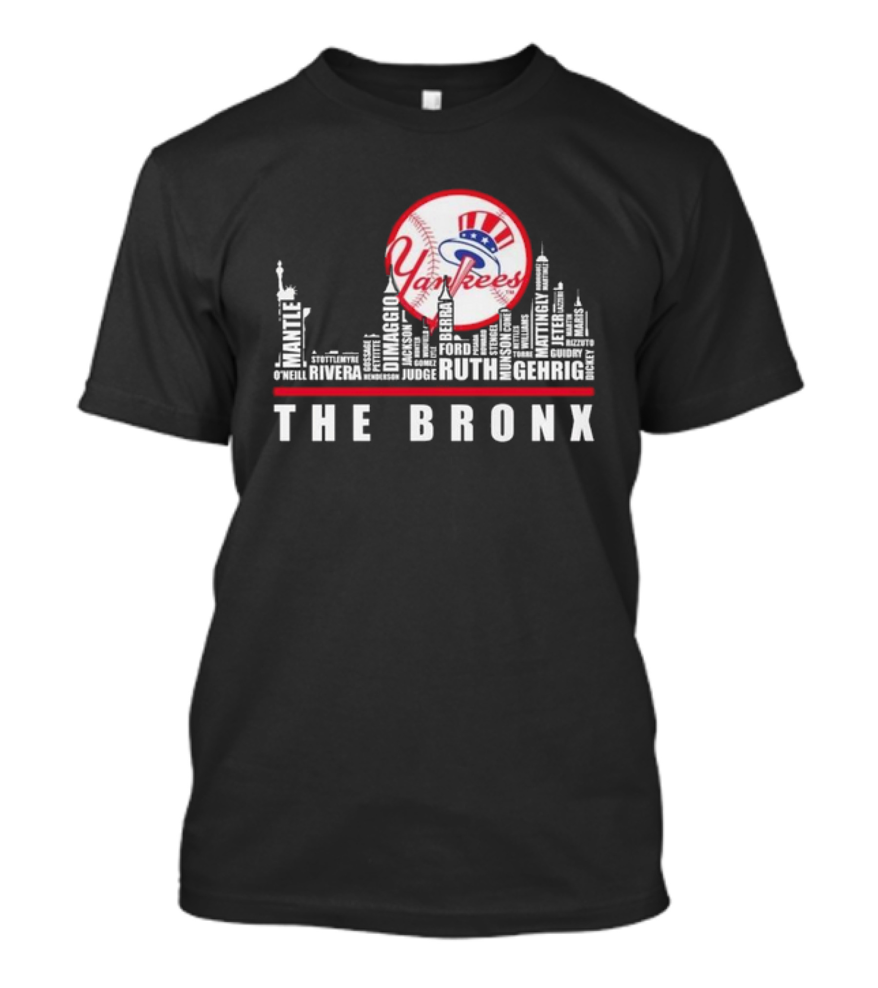New York Yankees 2024 Skyline Of Legendary Player Names The Bronx T-Shirt