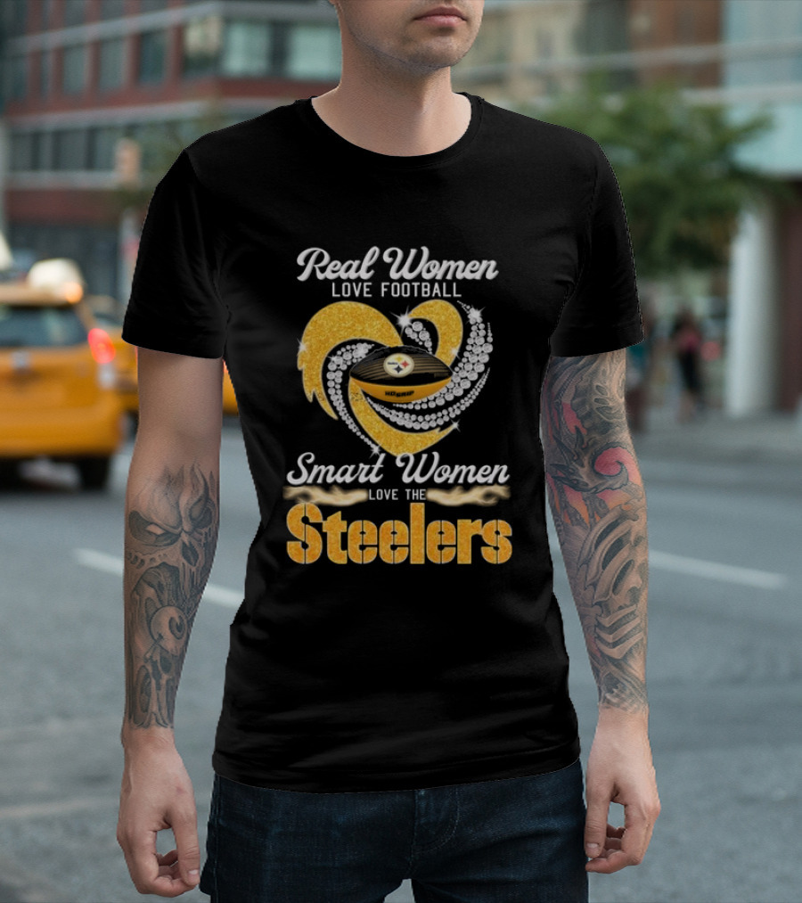 Real Women Love Football Smart Women Love the Steelers Diamond Heart T-Shirt