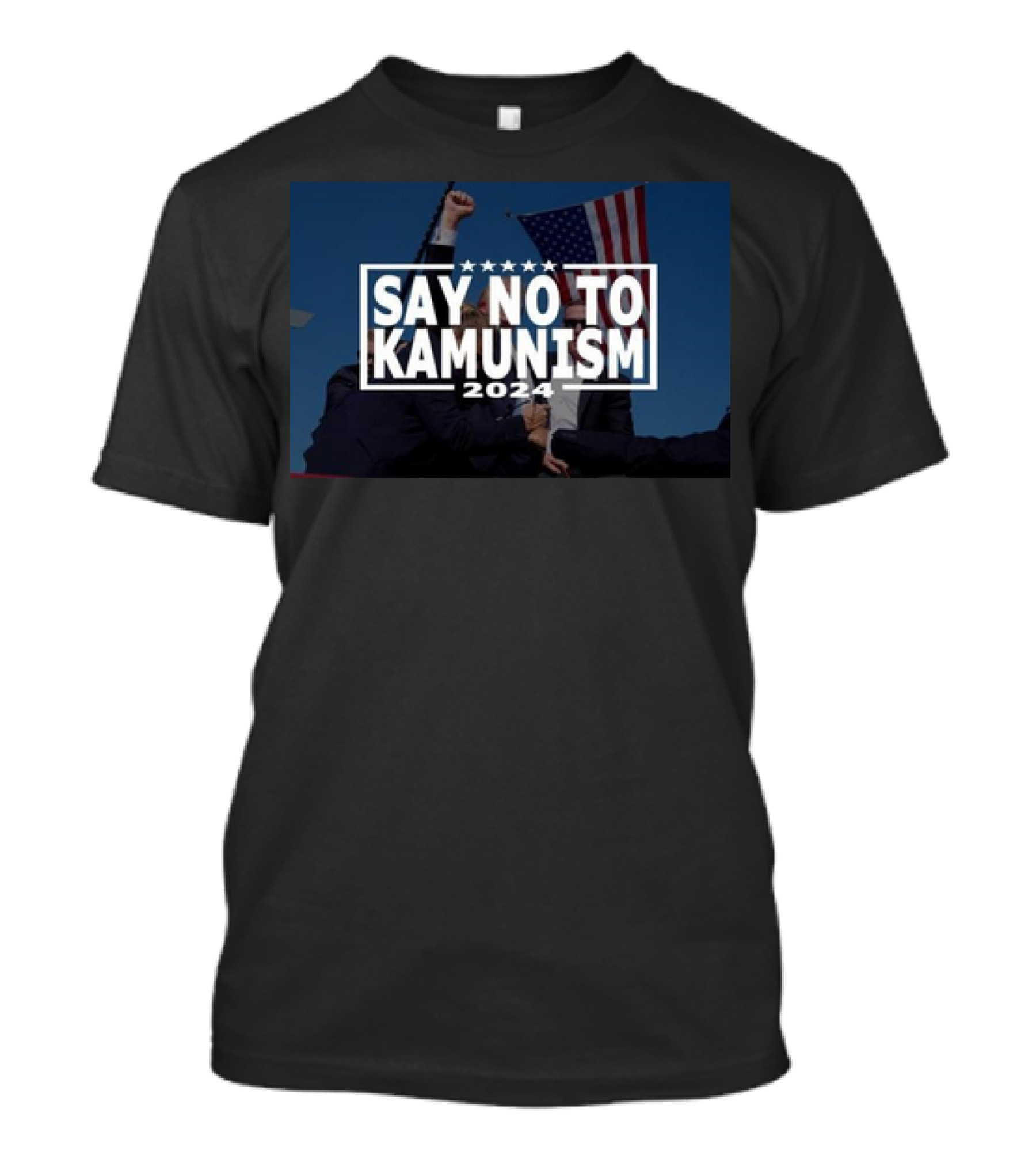 Say No To Kamunism 2024 American Flag Background T-Shirt