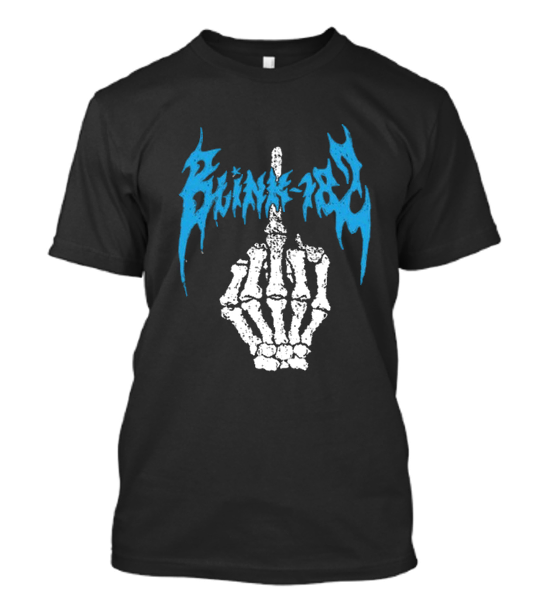 Blink-182 Skeleton Hand Middle Finger Blue Lettering 2024 Tour T-Shirt