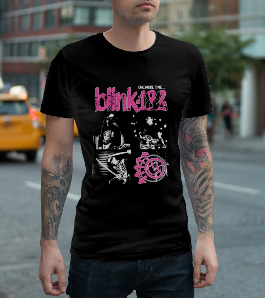 Blink-182 One More Time Part 2 Band Image With Pink Logo And Symbols T-Shirt