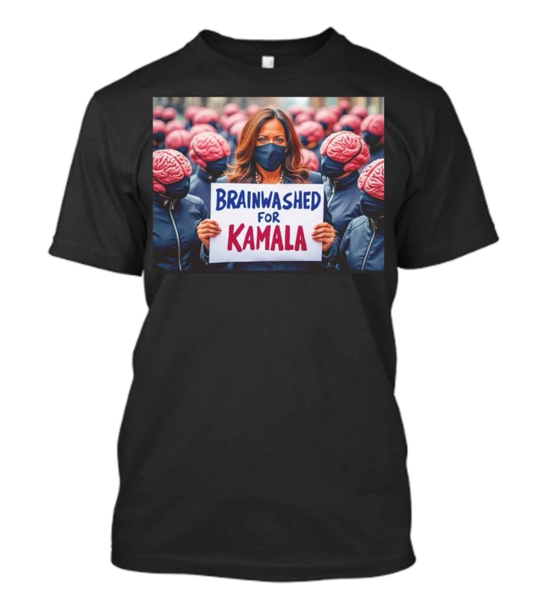 Brainwashed For Kamala Masked Crowd With Brain Helmets T-Shirt