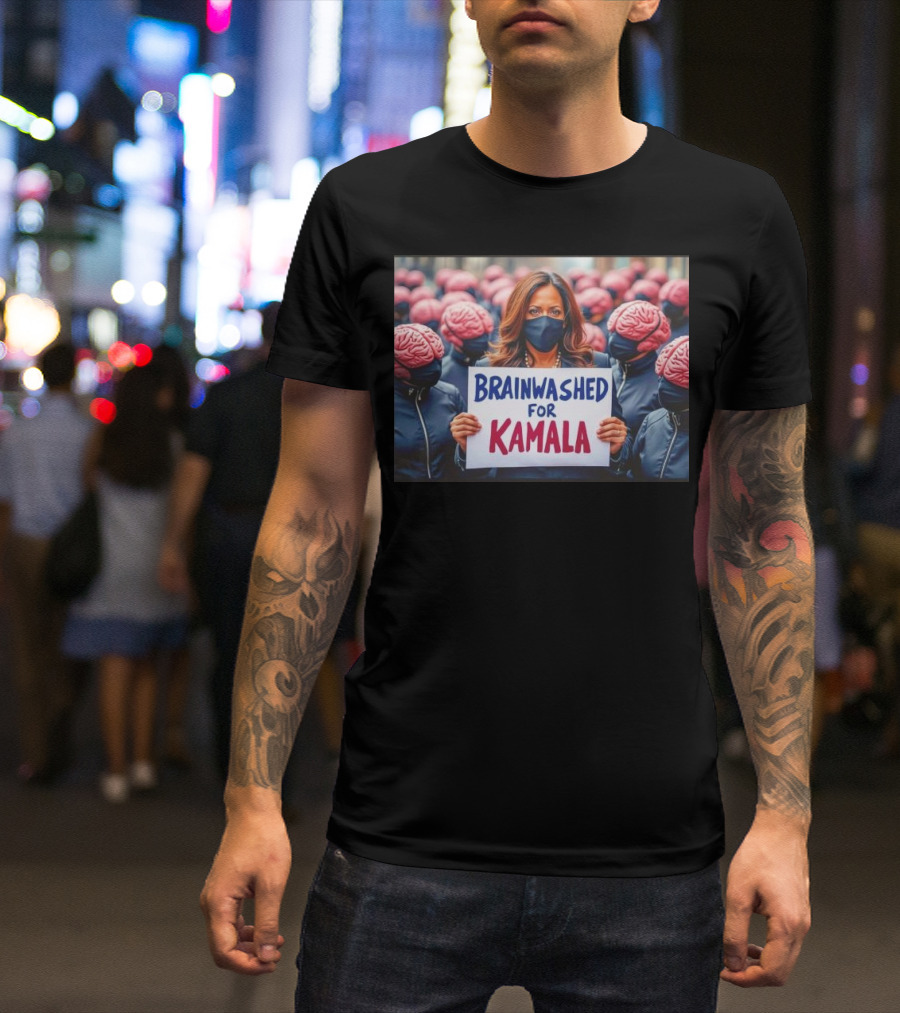Brainwashed For Kamala Masked Crowd With Brain Helmets T-Shirt
