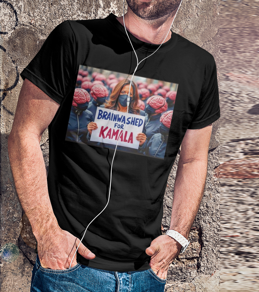 Brainwashed For Kamala Masked Crowd With Brain Helmets T-Shirt