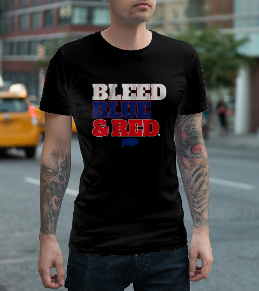 Buffalo Football Bleed Blue and Red Team Spirit T-Shirt