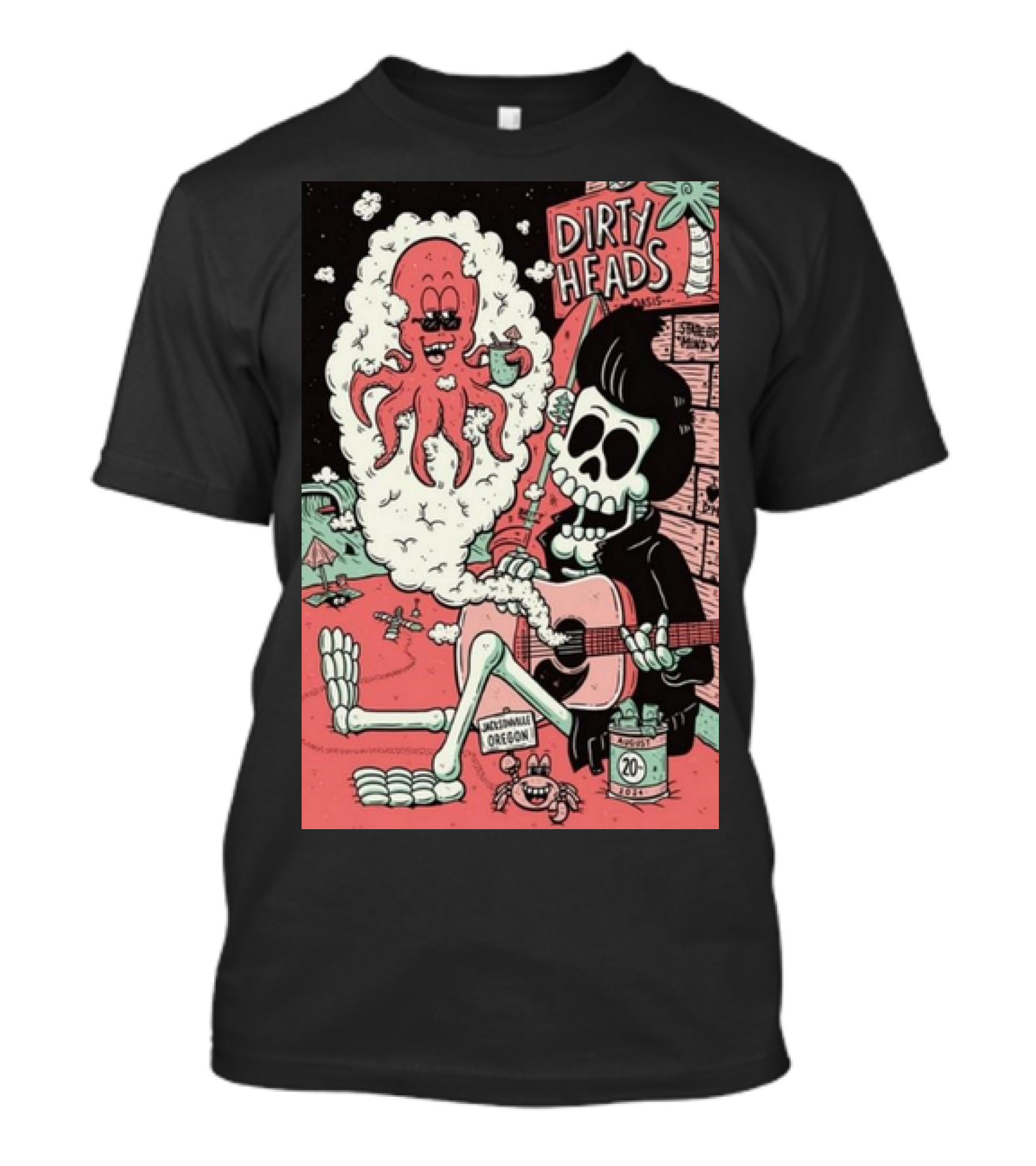 Dirty Heads Jacksonville Oregon Aug 20 2024 Skeleton Guitar Octopus T-Shirt