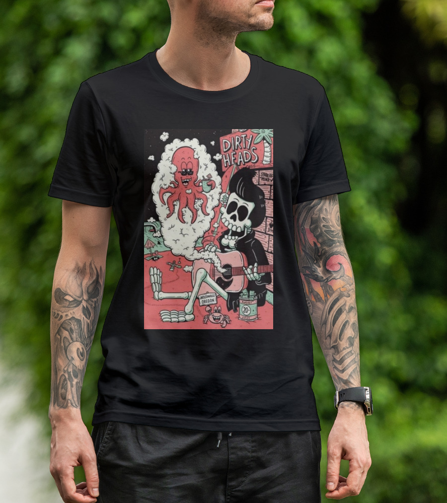 Dirty Heads Jacksonville Oregon Aug 20 2024 Skeleton Guitar Octopus T-Shirt