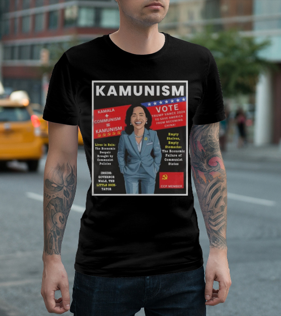 Kamunism Kamala + Communism = Kamunism Vote Trump Vance 2024 To Save America From Becoming China Economic Despair Brought By Communist Policies CCP Member T-Shirt