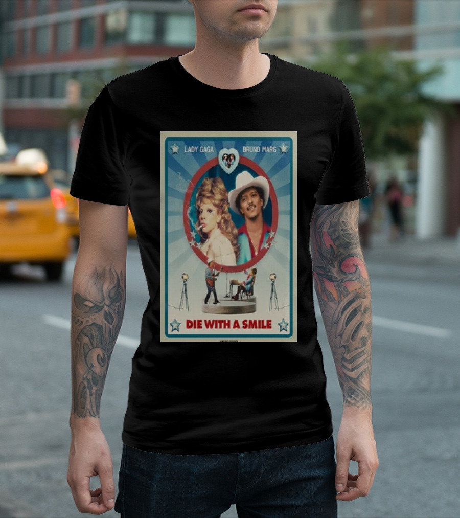 Lady Gaga Bruno Mars 2024 Die With a Smile Retro Concert T-Shirt