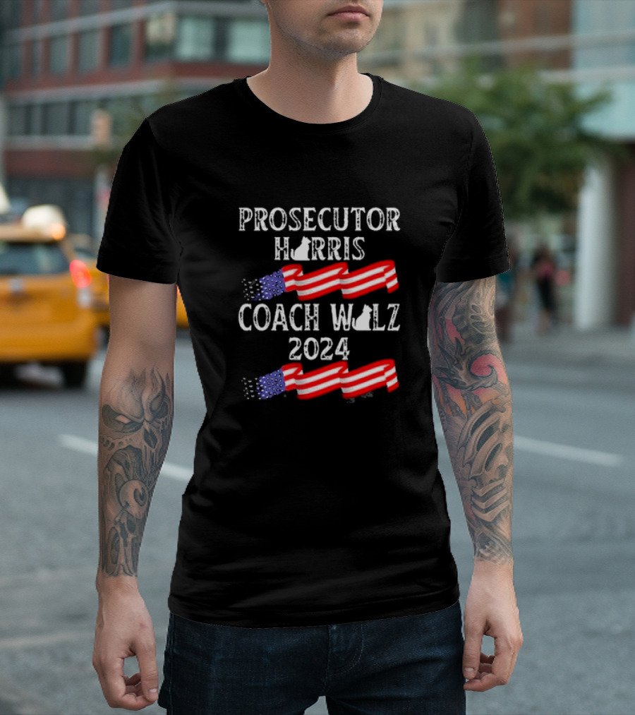 Prosecutor Harris Coach Walz 2024 American Flag Cats T-Shirt