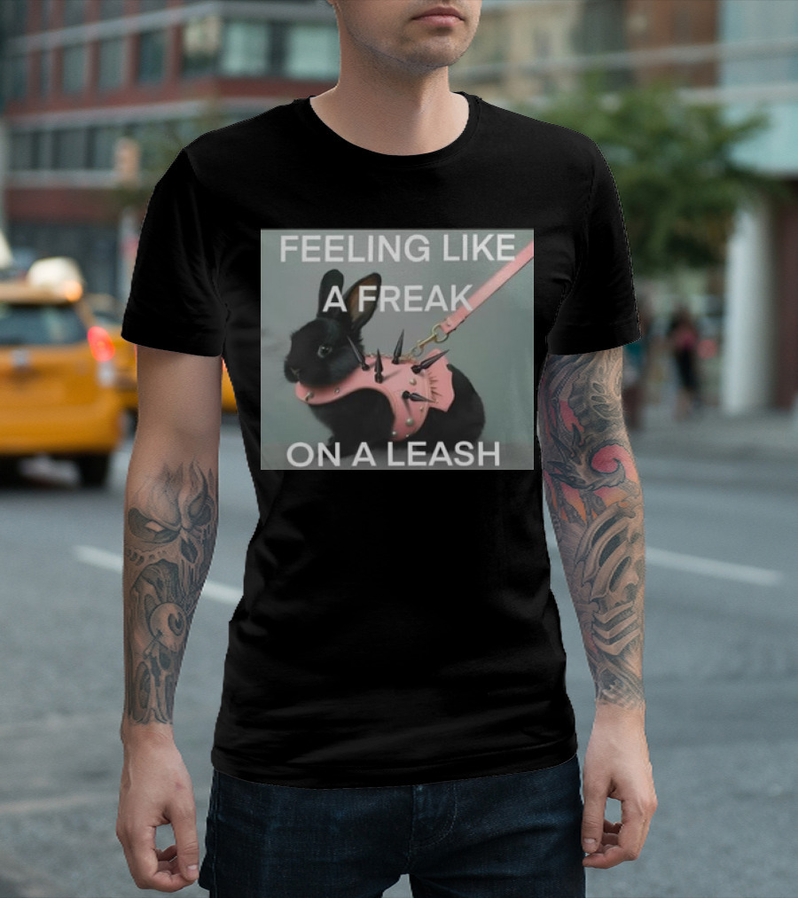 Feeling Like A Freak On A Leash Black Bunny With Pink Spiked Harness T-Shirt