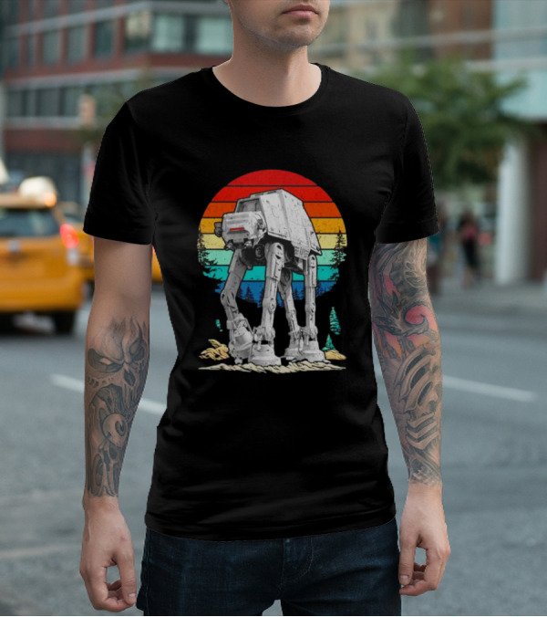 AT-AT Against A Retro Rainbow Sunset Vintage Walker T-Shirt