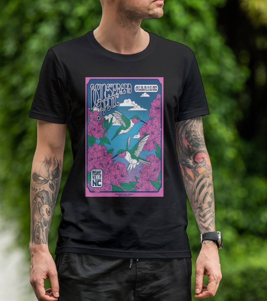 Widespread Panic July 25-27 2024 Asheville NC Hummingbirds And Flowers ExploreAsheville.com Arena T-Shirt