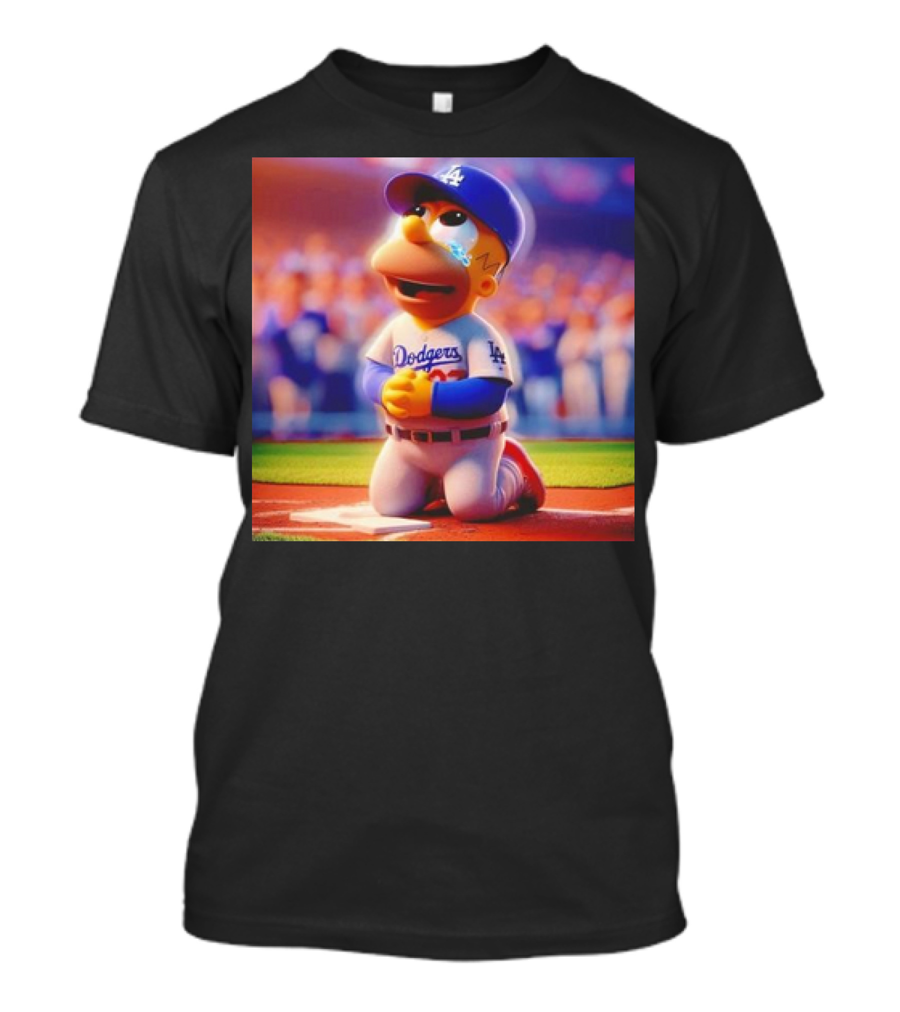Bart Simpson Crying Kneeling Los Angeles Dodgers Baseball Player T-Shirt