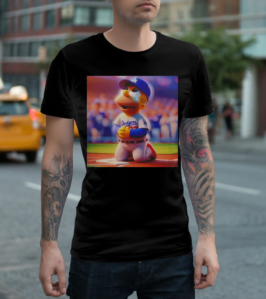 Bart Simpson Crying Kneeling Los Angeles Dodgers Baseball Player T-Shirt
