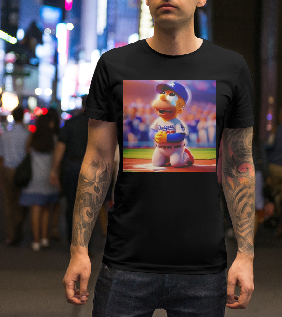 Bart Simpson Crying Kneeling Los Angeles Dodgers Baseball Player T-Shirt