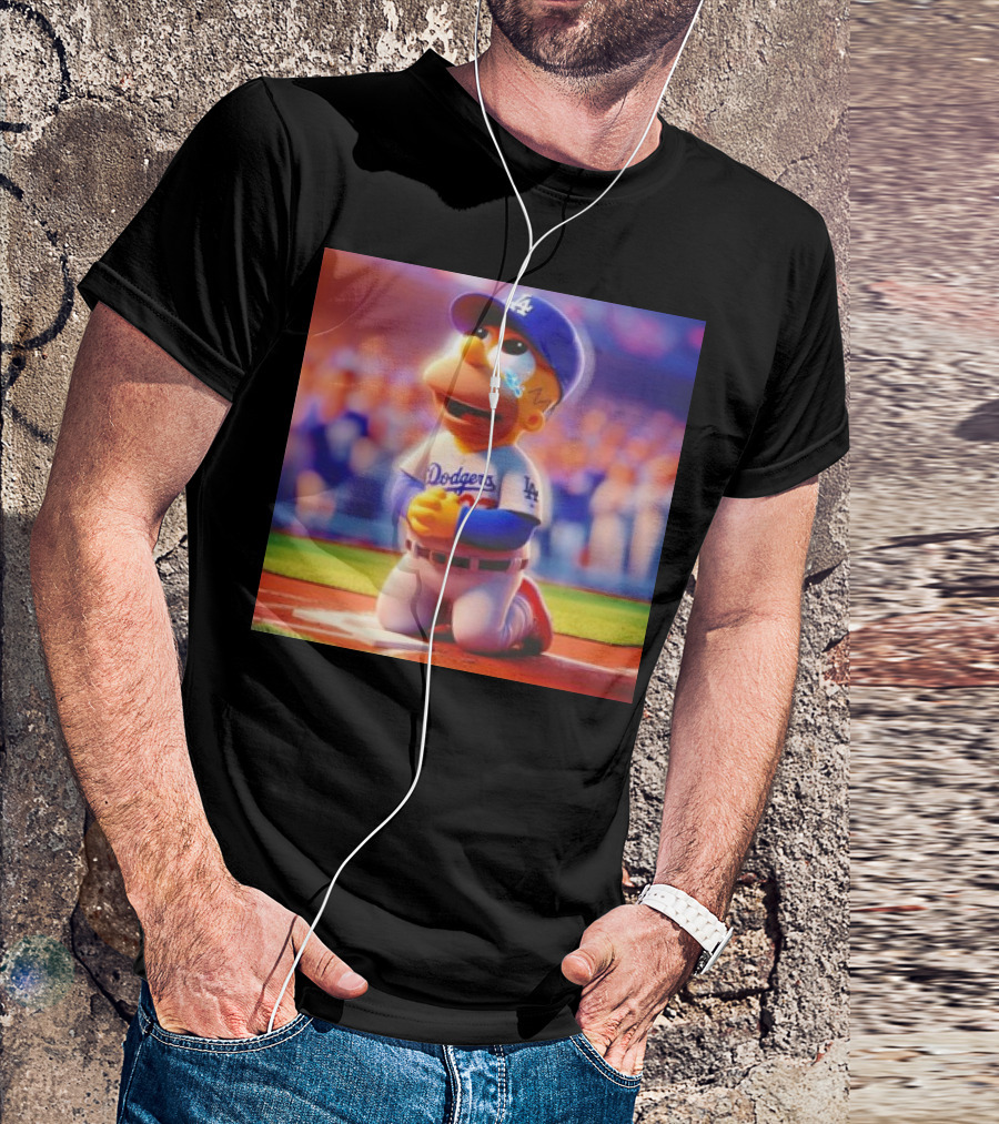Bart Simpson Crying Kneeling Los Angeles Dodgers Baseball Player T-Shirt