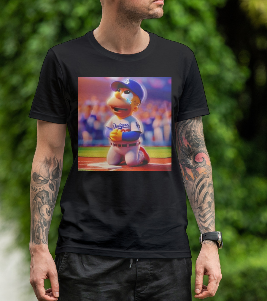 Bart Simpson Crying Kneeling Los Angeles Dodgers Baseball Player T-Shirt