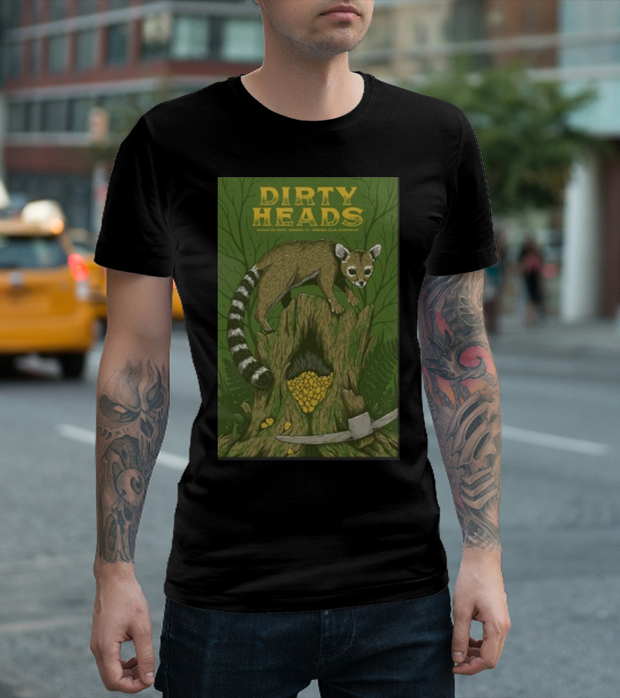 Dirty Heads Redding Civic Auditorium August 22 2024 Tree Trunk Lemur Coins Green Background T-Shirt