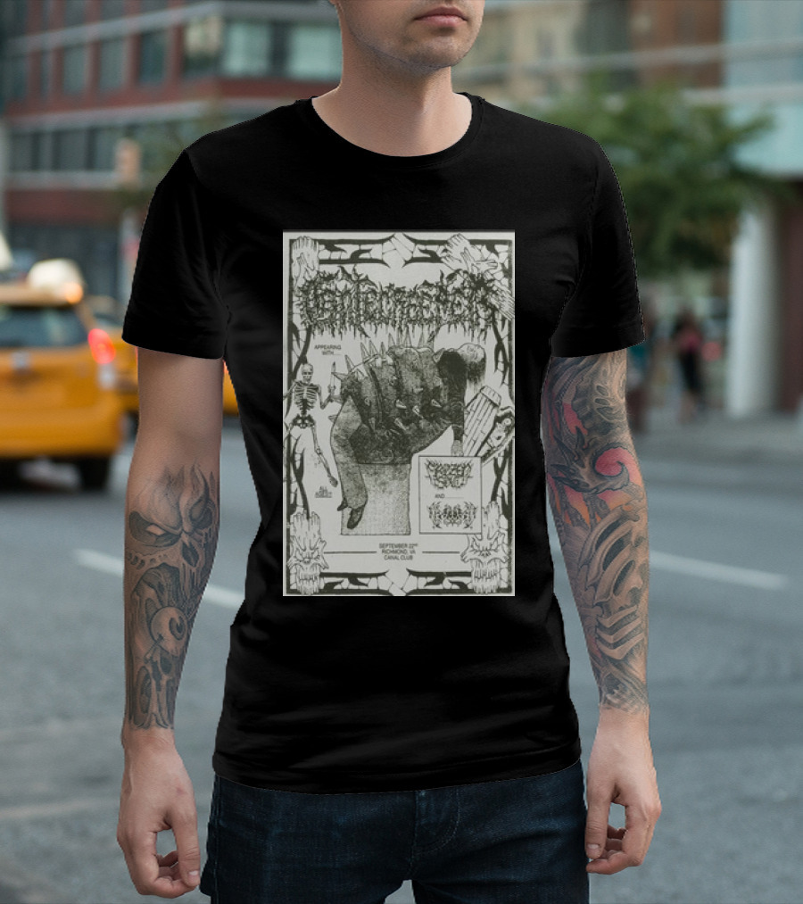 Gatecreeper Canal Club Richmond VA September 22 2024 Live Event Poster Featuring Skeleton and Spiked Creature T-Shirt