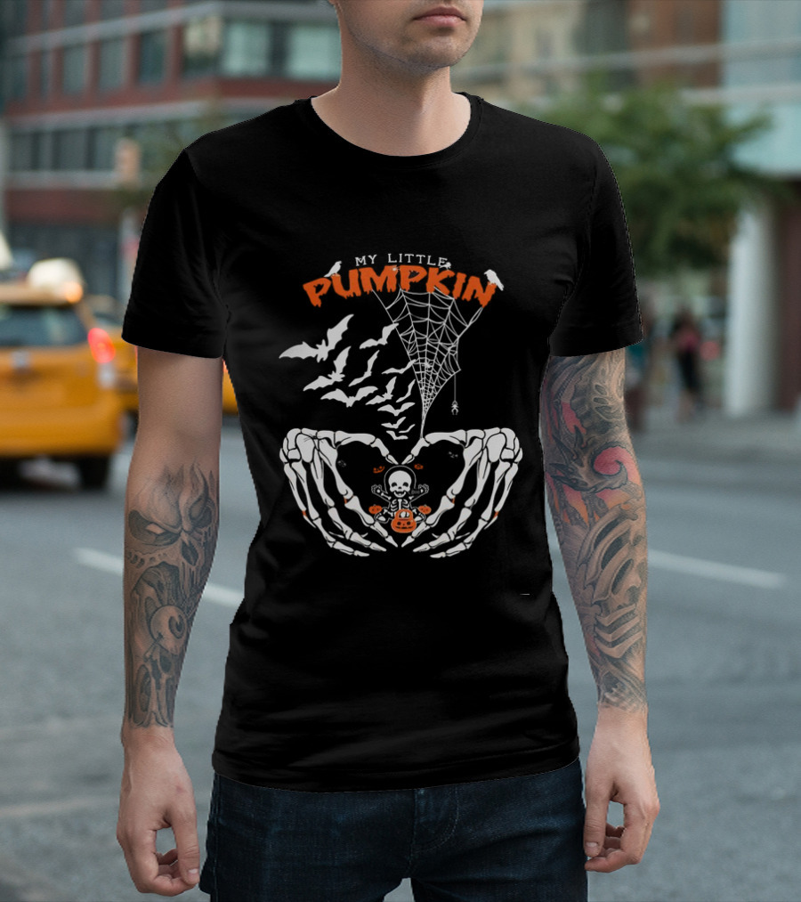 My Little Pumpkin Skeleton Halloween Bats Web T-Shirt