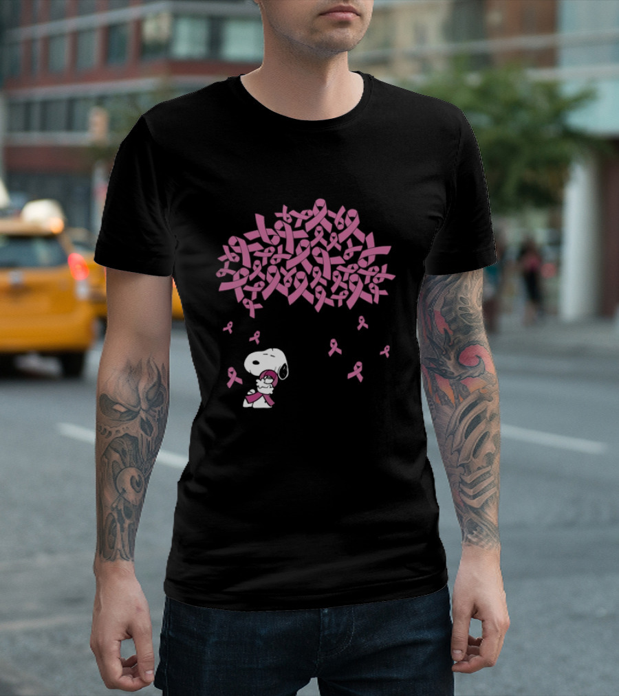 Snoopy Peanuts Breast Cancer Awareness Pink Ribbon Tree Faith Love Family T-Shirt